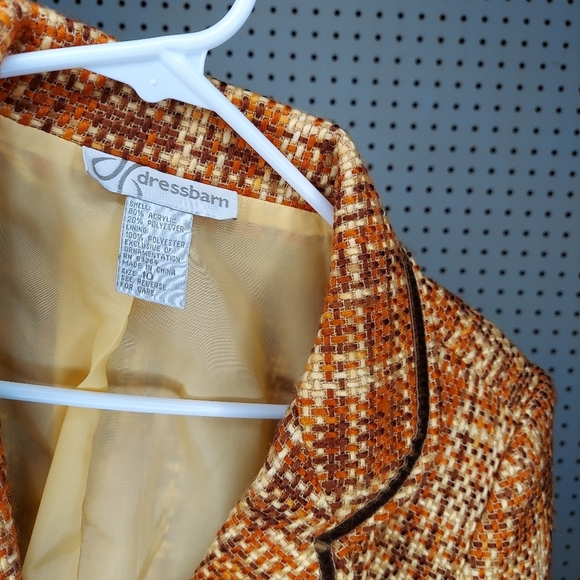 Dressbarn Tweed Blazer 10 Orange Long Sleeve 2-Button Pocket Collar Retro Preppy - Picture 4 of 4